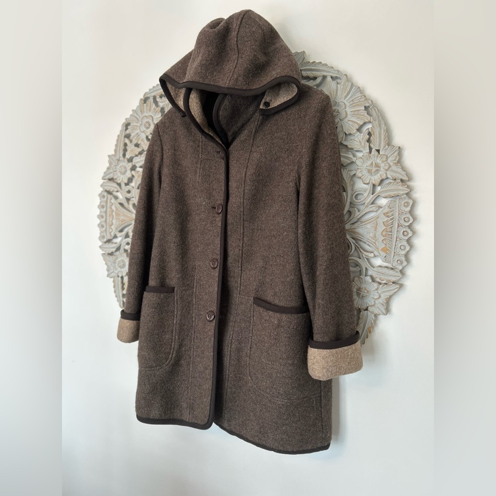 Niccolini Wool Blend Coat in Brown and Tan, Size 12